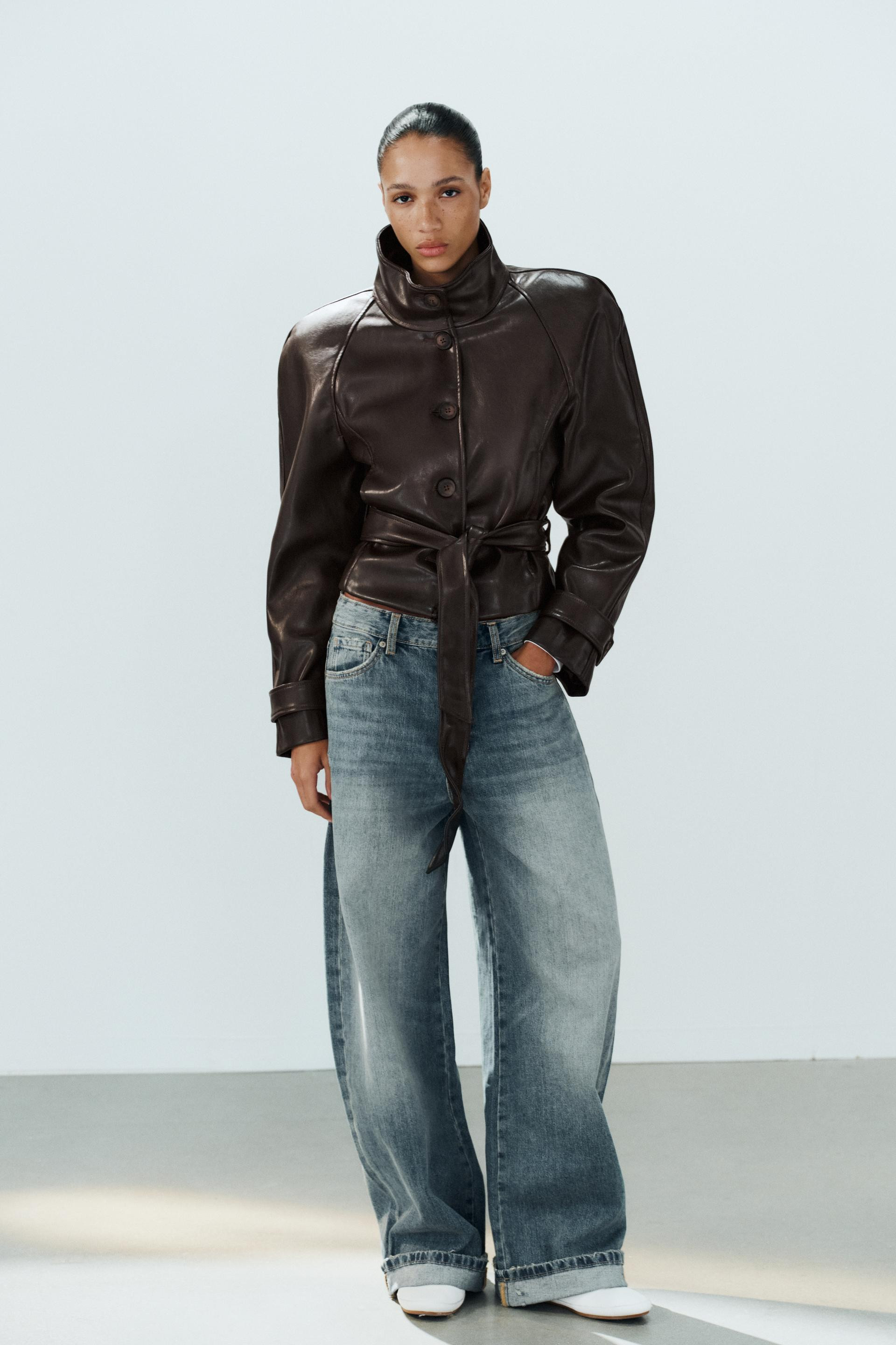 FAUX LEATHER SHOULDER PAD TRENCH JACKET | Zara US
