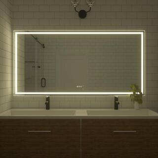 TaiMei 72 in. W x 36 in. H Frameless LED Single Bathroom Vanity Mirror in Polished Crystal MD04-7... | The Home Depot