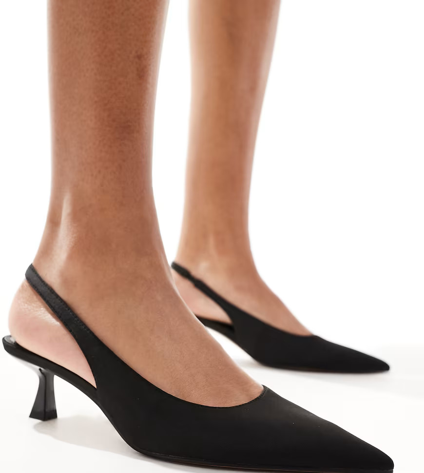 ASOS DESIGN Wide Fit Stroll slingback kitten heel shoes in black | ASOS (Global)