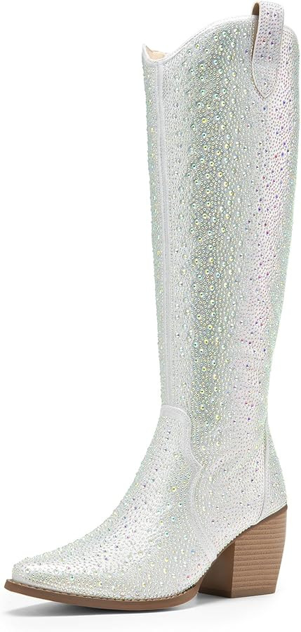 DREAM PAIRS Womens Cowboy Boots, Comfortable Pull On Zipper Chunky Heel Pointed Toe Embroidered W... | Amazon (US)