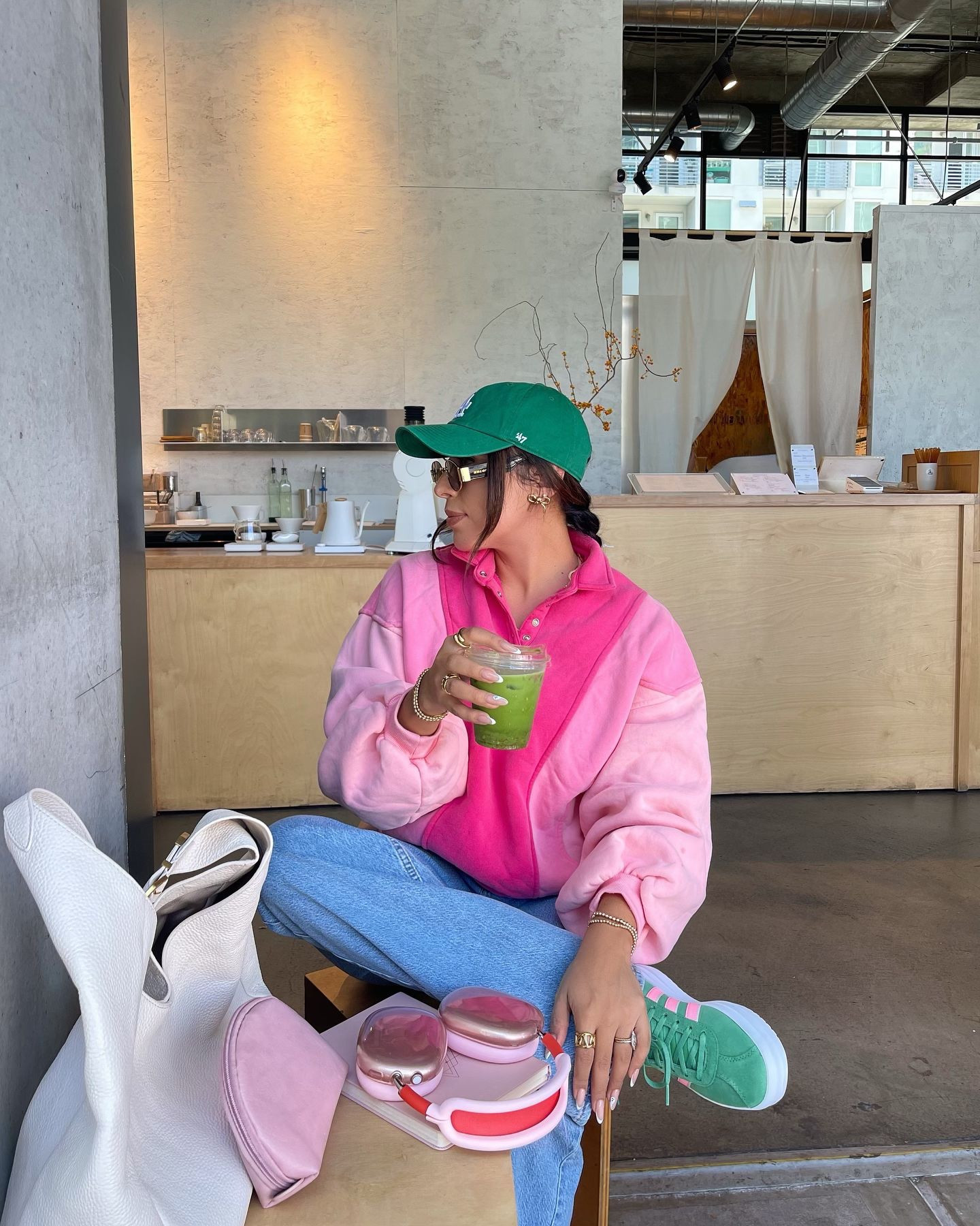 matching my strawberry matcha 🍵🍓💕
—
Pinterest girl / pose inspo / colorful style / casual style / outfit inspiration / denim outfit / adidas
