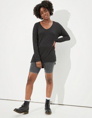 AE Soft & Sexy Long Sleeve V-Neck Tunic T-Shirt | American Eagle Outfitters (US & CA)