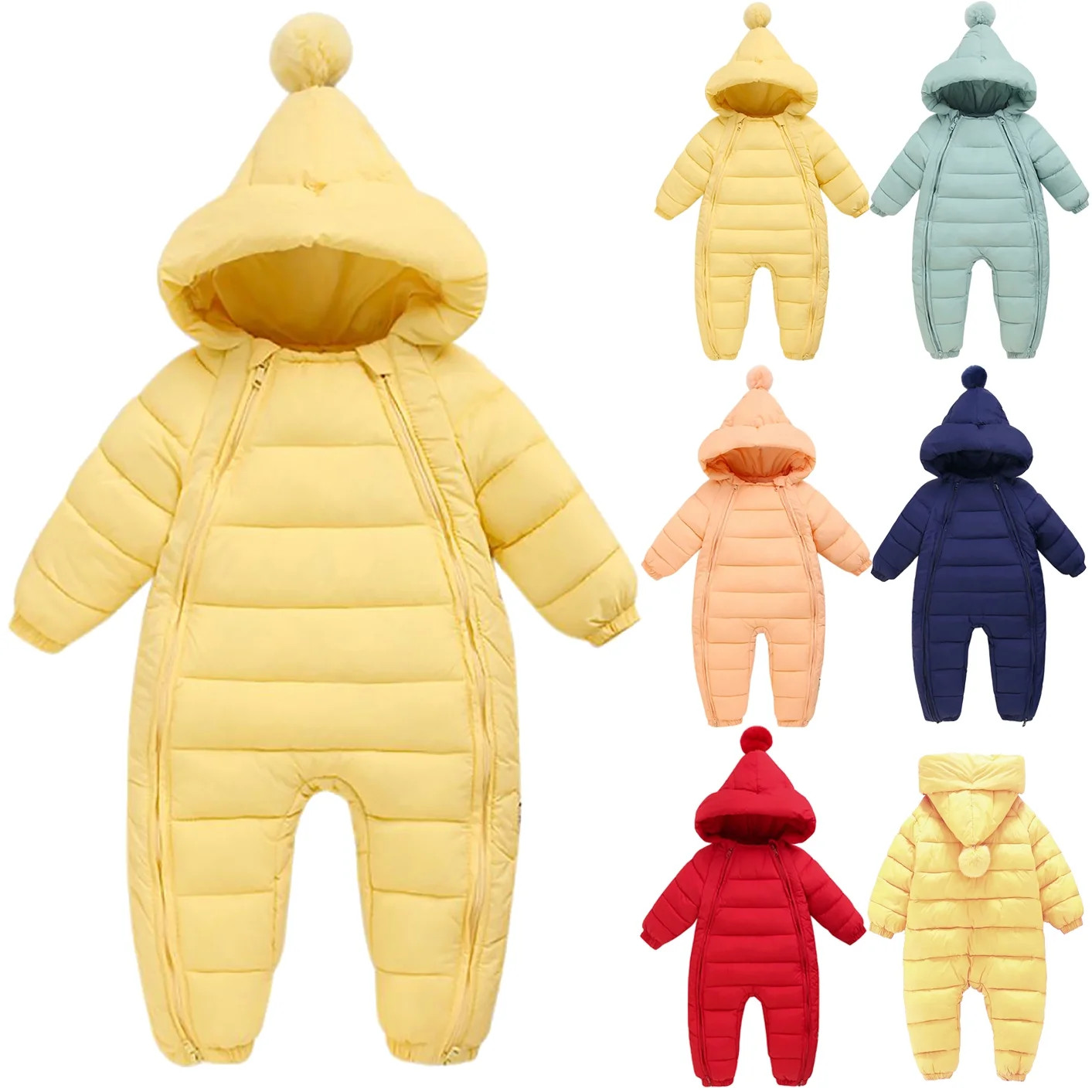 0-24M Baby Boys Girls Newborn Winter Snowsuit Down Coat Romper Hooded Double Zipper Warm Jumpsuit | Walmart (US)