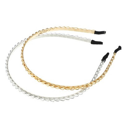 Unique Bargains Women's Metal Twisted Link Chain Shape Headbands Gold Tone Silver Tone 4.72"x0.2" 2 Pcs | Target