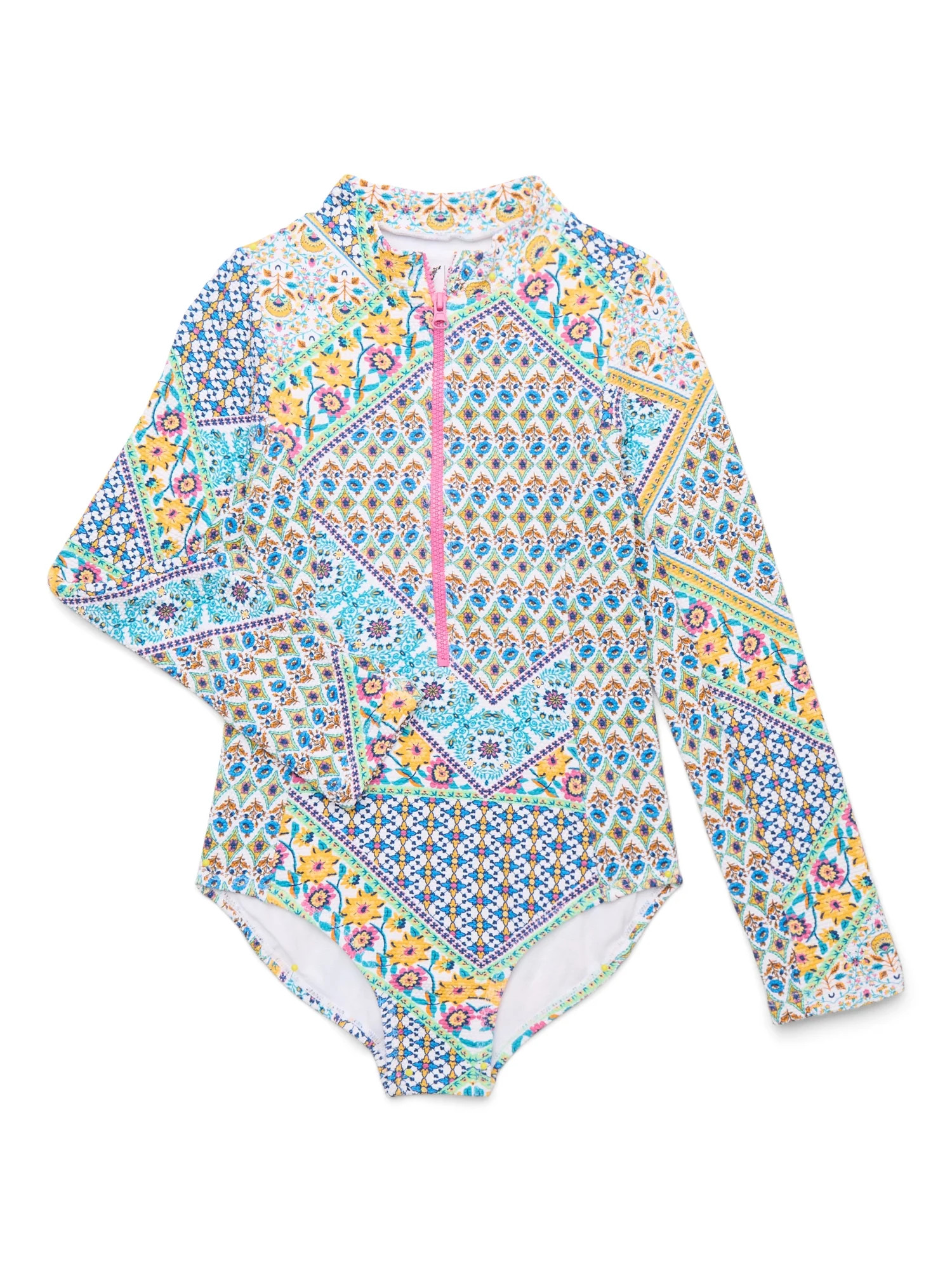 Jessica Simpson Toddler Girl Long- Sleeve One-Piece Zip Swimsuit with, Size 12M-5T | Walmart (US)