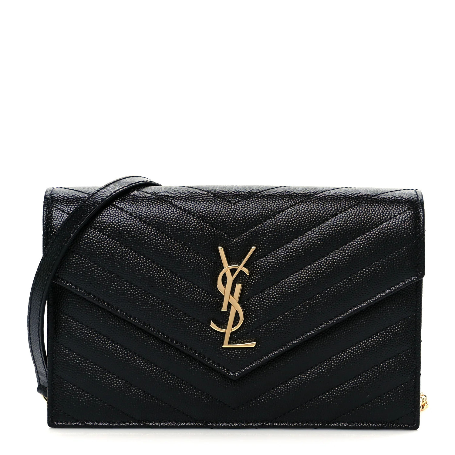 Grain De Poudre Matelasse Chevron Monogram Envelope Chain Wallet Black | FASHIONPHILE (US)