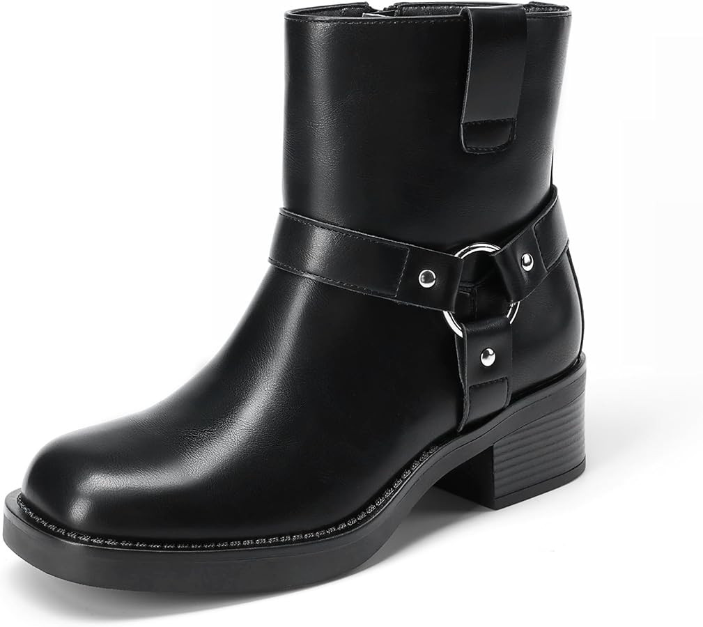 DREAM PAIRS Women's Ankle Booties Side Zipper Motorcycle Boots Square Toe Chunky Low Heel Fashion... | Amazon (US)