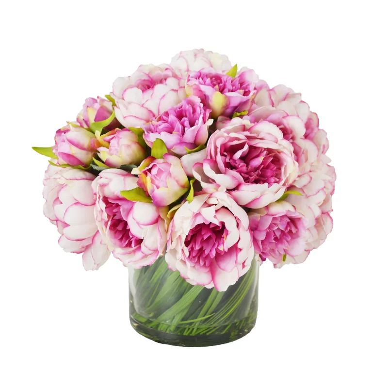 Faux Peonies Floral Arrangement in Glass Vase | Wayfair North America