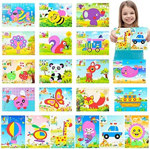 MALLMALL6 20Pcs Mosaic Sticker Art Kits for Kids DIY Mosaic Foam Stickers Art Crafts 3D Puzzle Dr... | Amazon (US)