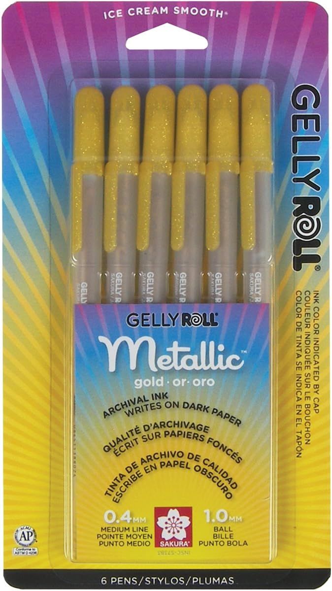 Sakura Gelly Roll Metallic Gel Pens, 6 Piece Gold, 6 Pack | Amazon (US)