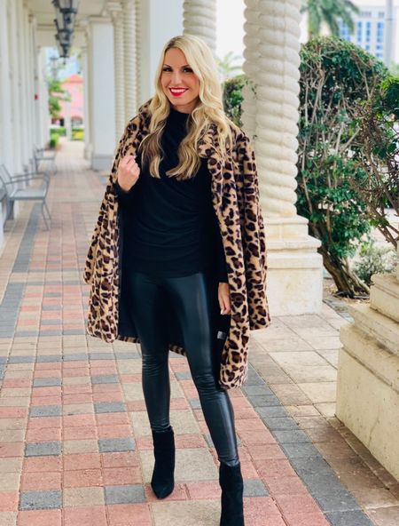 Give me allll the leopard 🐆 One of my favorite “cold weather” outfits. A bunch of these items are on sale so don’t miss out. Each piece is a staple for your wardrobe. Comment LINKS and I will send the info to buy right to your inbox! #winterstyle #leopardprint #leopardcoat #fauxleatherleggings #booties 

#LTKsalealert #LTKSeasonal #LTKfindsunder100