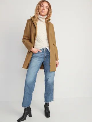 Soft-Brushed Funnel-Neck Coat for Women | Old Navy (US)