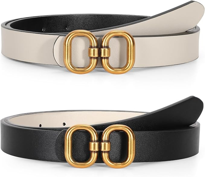 Reversible Leather Belt for Women with Gold Buckle Ladies Leather Belt for Jeans Pants | Amazon (US)
