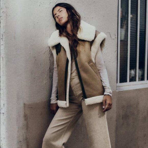 ZARA COMBINATION FLEECE VEST Fur shearling vest oversized | Poshmark