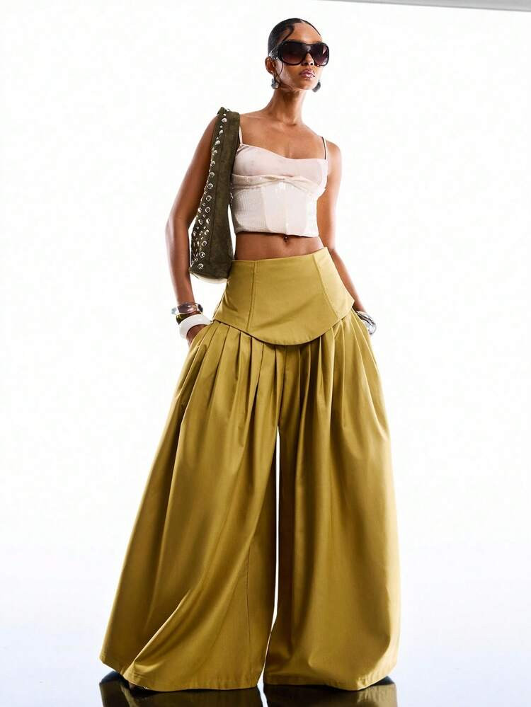 LYSMO 2026 New Arrive Minimalism Spring/Arrivel Women's Solid Color Pleated Wide Leg Pants, Suitable For Commuting | SHEIN