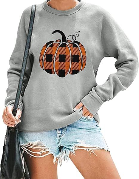 KIDDAD Fall Sweatshirt Women Farm Fresh Pumpkins Apples Hayrides Cider Sweatshirt Halloween Pullo... | Amazon (US)