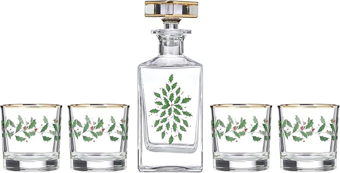 Lenox 896709 Holiday 5-Piece Decanter & Whiskey Glass Set, Christmas Dinnerware, Hosting | Amazon (US)