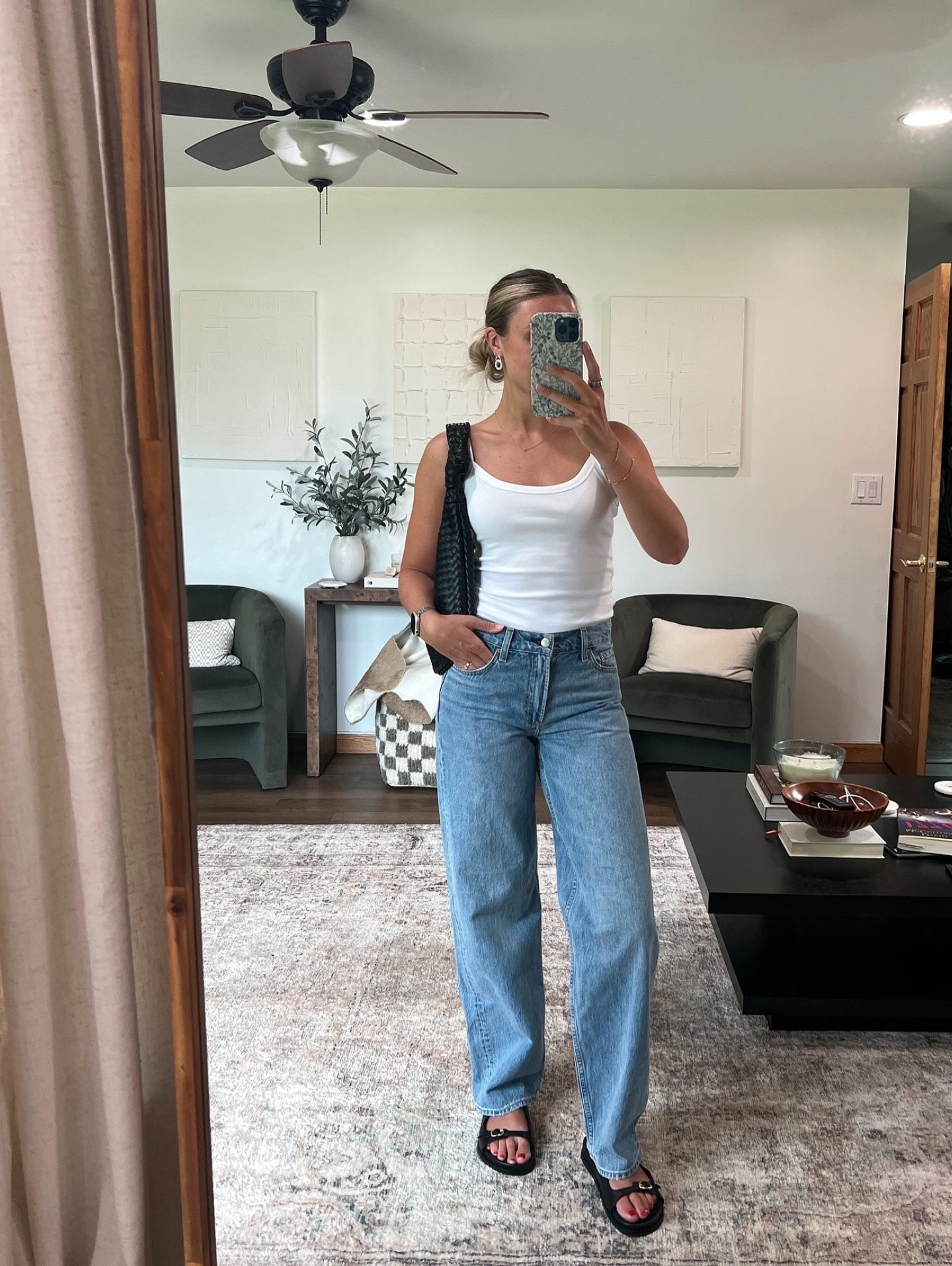 Small white ribbed tank top
25r low rise denim forum jeans

Black leather sandals, casual weekend outfit, summer outfit, summer style, vacation outfit

#LTKShoeCrush #LTKItBag #LTKFindsUnder50