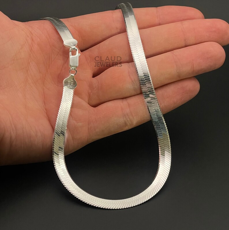 925 Solid Sterling Silver Flat 6mm Herringbone Snake Chain Necklace - Etsy | Etsy (US)