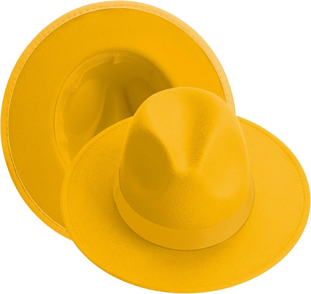 KUJUHA Fedora Hats for Mens/Womens Felt FedoraHats Two Tone Wide Brim Fedora Hats Rancher Hat | Amazon (US)