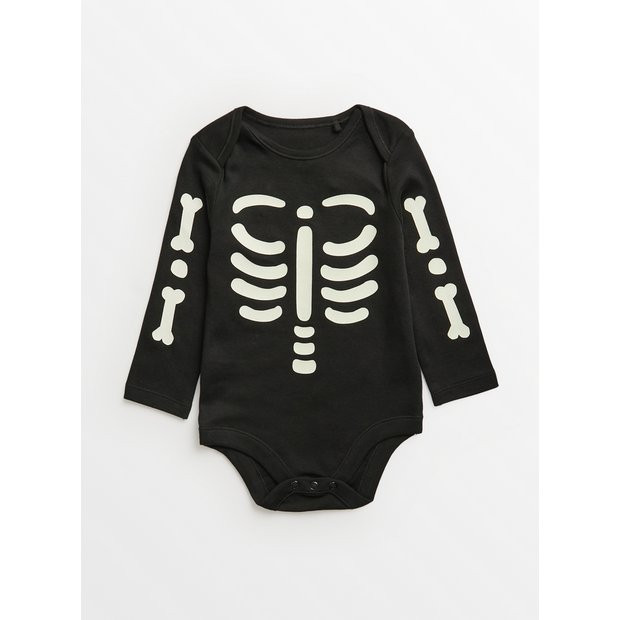 Buy Black Glow In The Dark Skeleton Bodysuit Up to 3 mths | Bodysuits | Tu | Tu Clothing