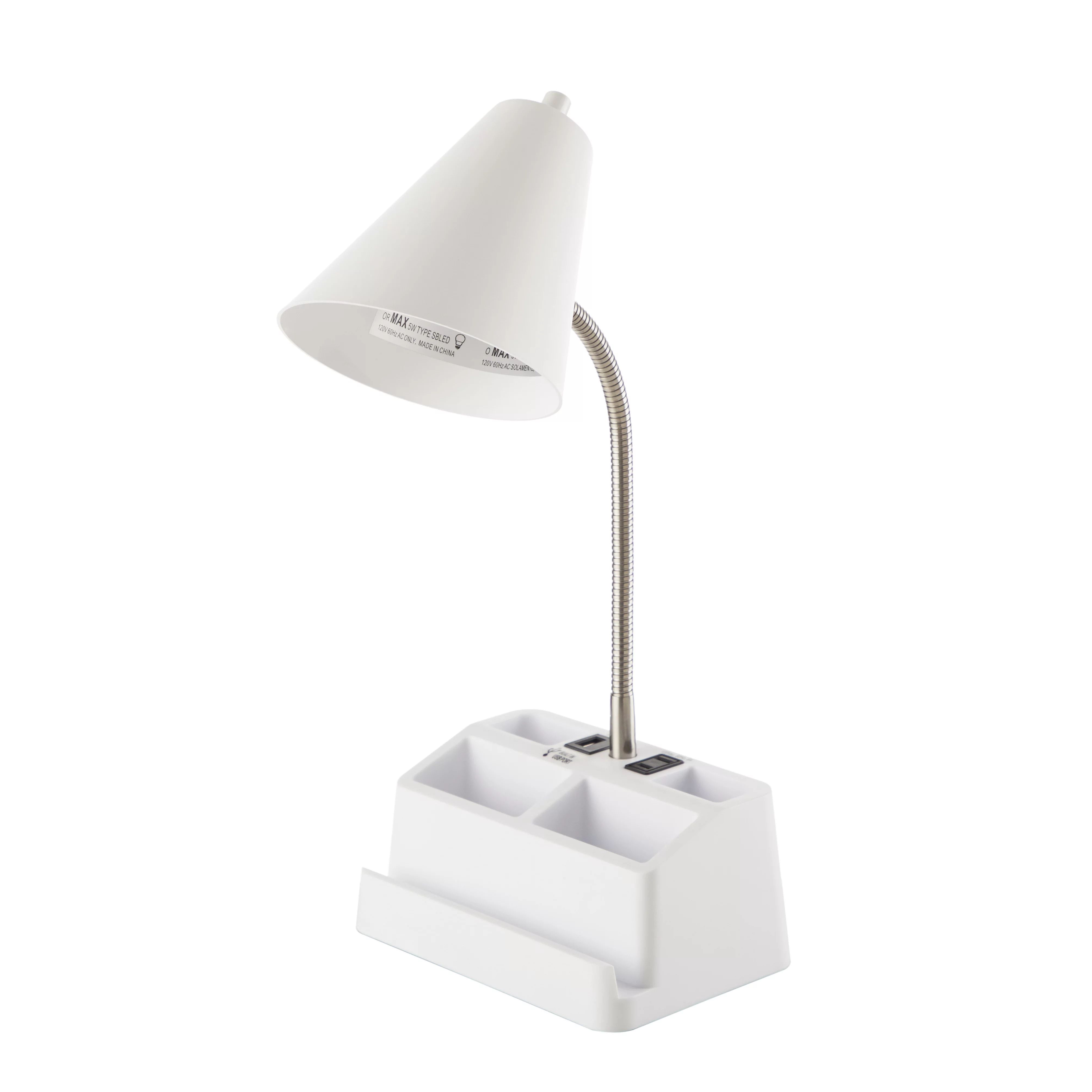 Mainstays 15" Organizer White Task Lamp with USB Port and Outlet | Walmart (US)