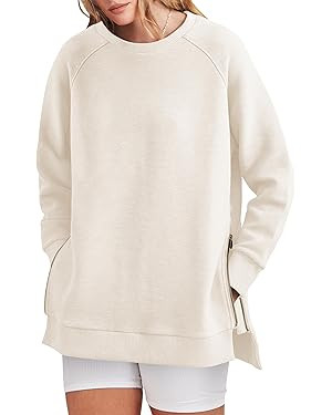 ANRABESS Women's Oversized Sweatshirts Crewneck Long Sleeve Tunic Pollover Shirts Side Zipper Hoo... | Amazon (US)