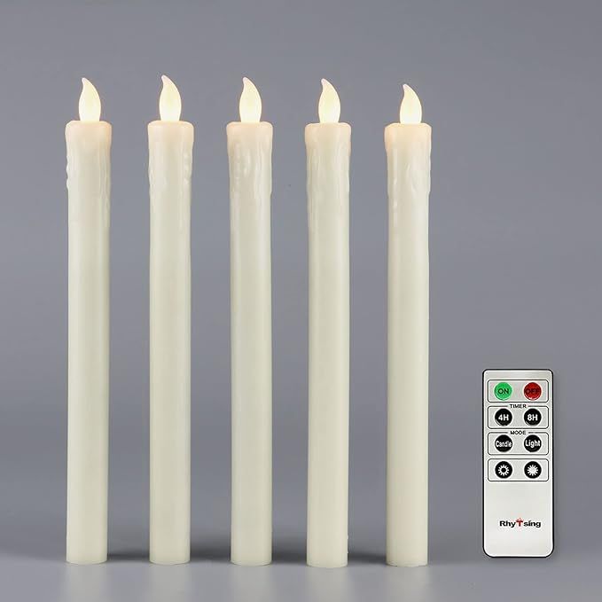 Ivory 10" Flameless Taper Candles with Timer, Battery Operated Dinner Candles, Push-Activated, Wa... | Amazon (US)