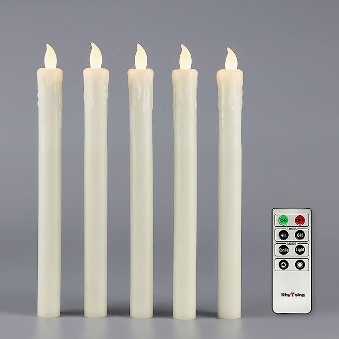 Ivory 10" Flameless Taper Candles with Timer, Battery Operated Dinner Candles, Push-Activated, Wa... | Amazon (US)