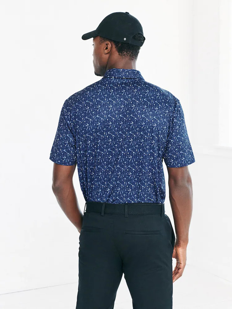 Navy Blue Active Geometric Print Golf Polo Shirt | Next US