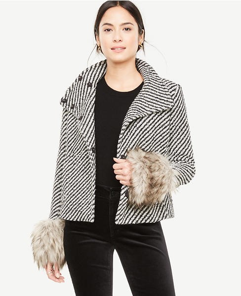 Funnel Neck Coat with Faux Fur Cuffs | Ann Taylor (US)