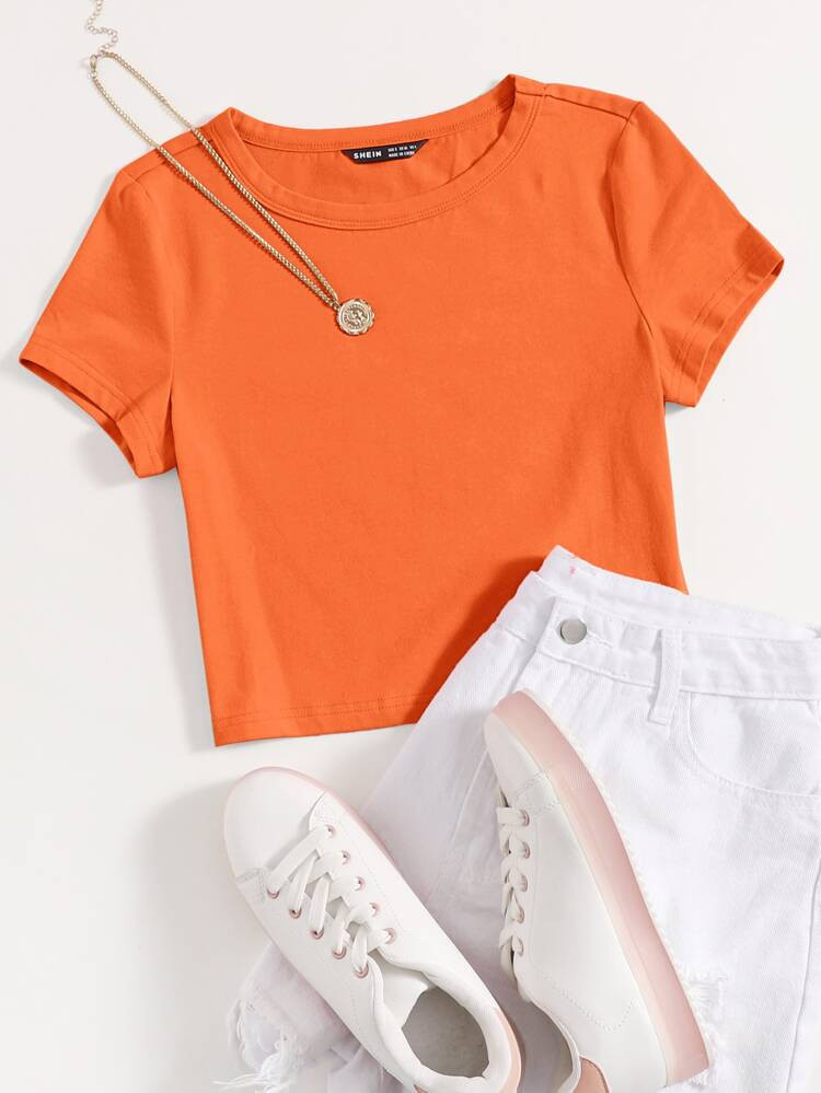 SHEIN EZwear Round Neck Solid Tee | SHEIN