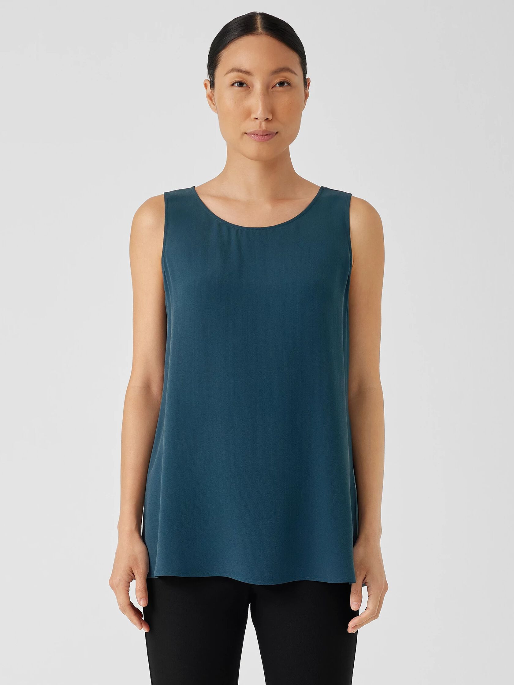 Silk Georgette Crepe Ballet Neck Tank | Eileen Fisher