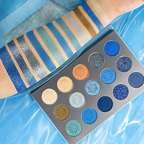 Afflano Blue Eyeshadow Palette Matte Shimmer, Highly Pigmented Waterproof Space Blue Eye Shadow Palette, Navy Silver Blue Glitter Eyeshadow Pallet for Christmas Snowflake Blue Eyes Makeup | Amazon (US)