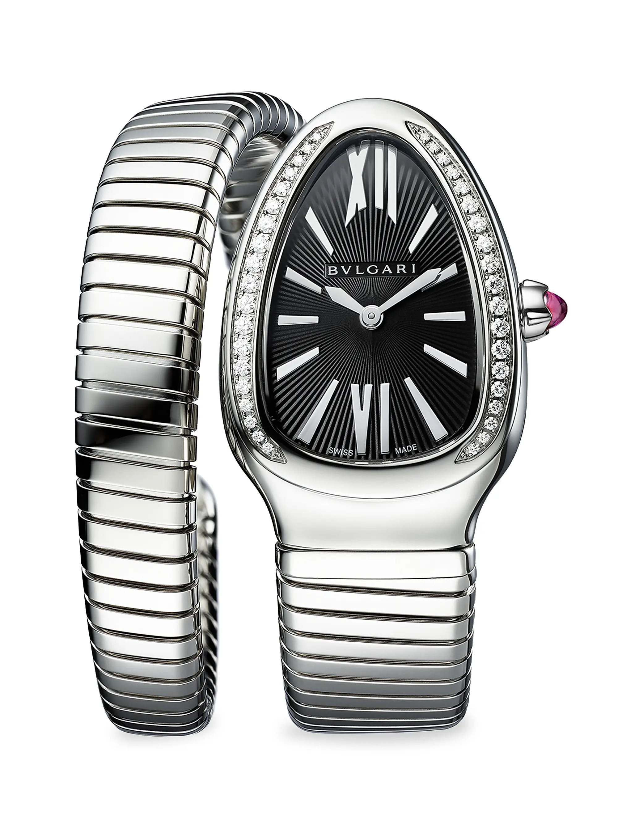 BVLGARI Serpenti Seduttori Stainless Steel, Diamond & Black Dial Bracelet Watch | Saks Fifth Aven... | Saks Fifth Avenue
