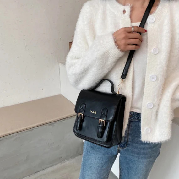 Personalised Vegan Leather Satchel / Black Satchel / Black | Etsy | Etsy (US)
