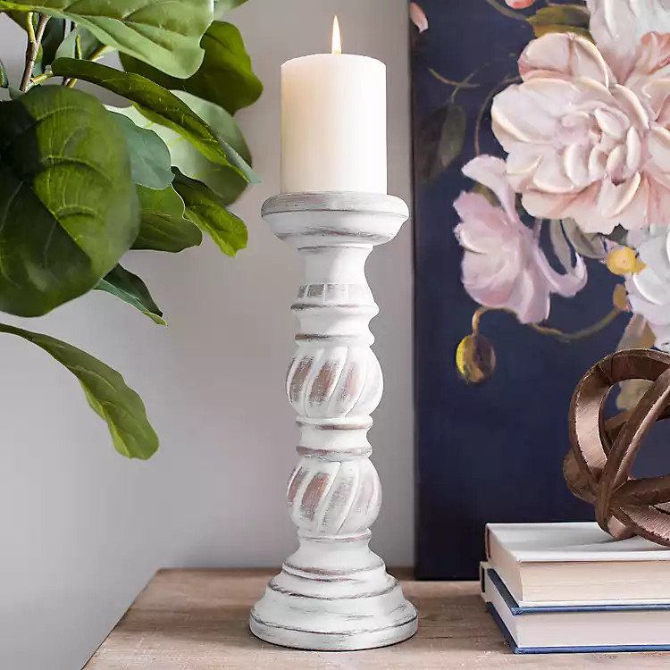 Whitewash Twist Candlestick, 12 in. | Kirkland's Home