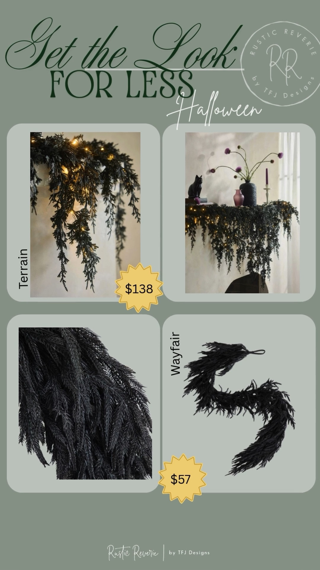 I’ve been eyeing this garland from Terrain, but just couldn’t commit to the price. After some searching I found this garland on Wayfair (currently on SALE!) and feel like it would create a similar feel. Plus, I could buy multiple for the price of one from Terrain! Linking both below. 🖤 home decor halloween goth dark academia spooky skeleton ghost mantle mantel 

#LTKFindsUnder100 #LTKSeasonal #LTKHome