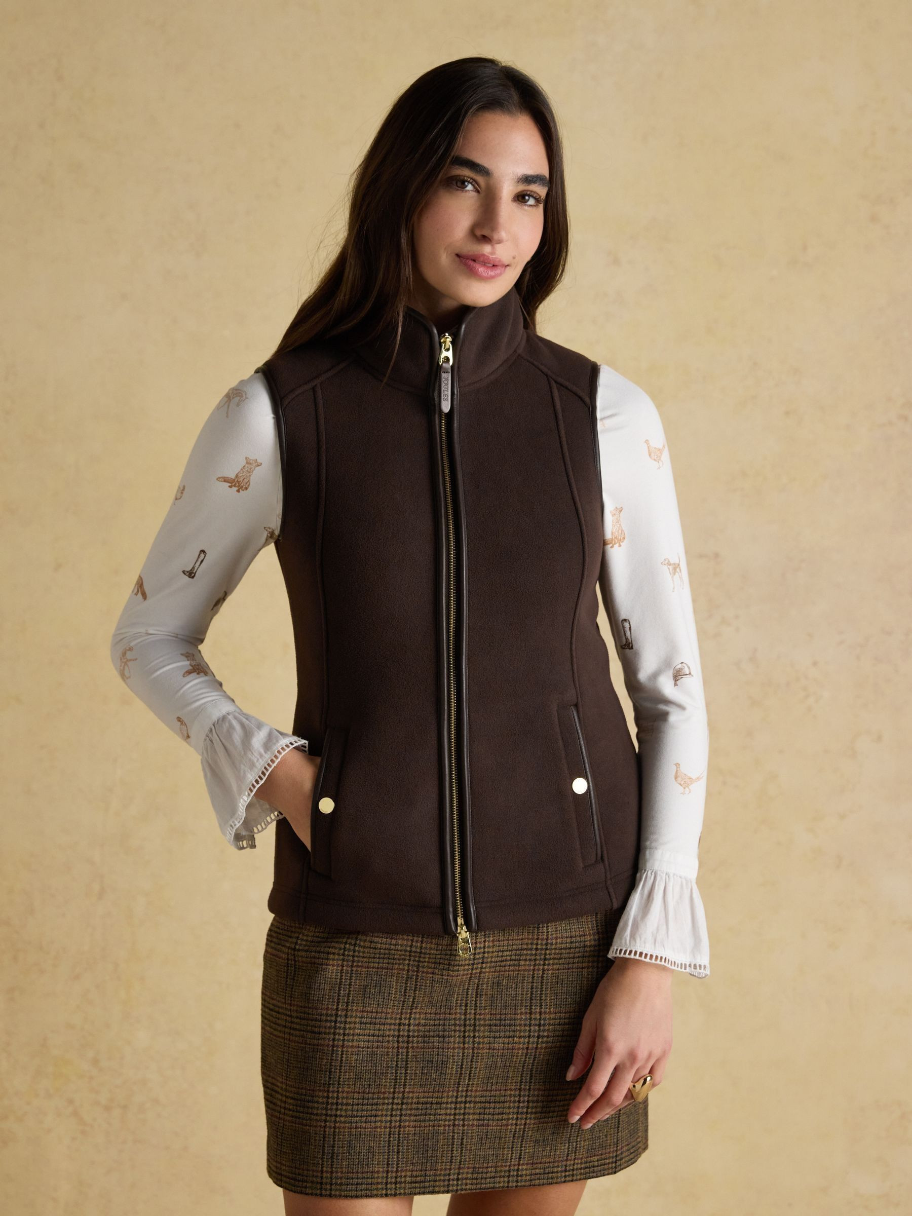 Heritage Brown Regular Fleece Gilet | Joules | Joules