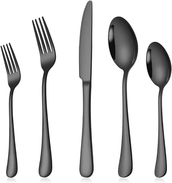 Aisoso Black Silverware Set, 20-Piece Flatware Set Stainless Steel Cutlery Kitchen Utensil Set Ta... | Amazon (US)
