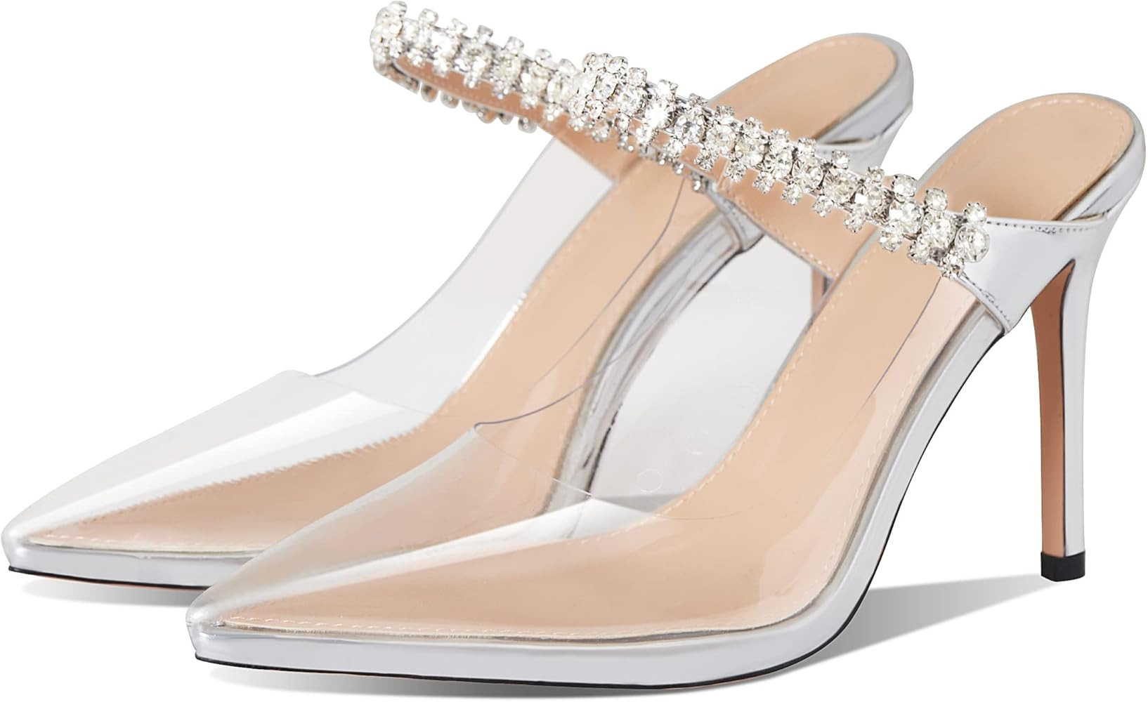 AMINUGAL Womens Rhinestones Strap Heeled Sandals Ankle Strap Pointed Toe Stiletto High Heels Fash... | Amazon (US)