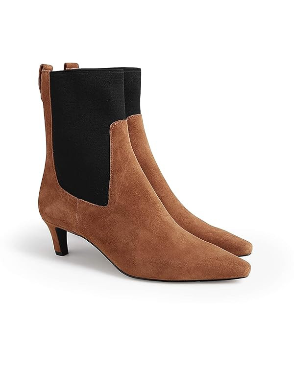 Coutgo Womens Ankle Boots Low Kitten Heel Pointed Toe Slip On Elastic Dressy Fall Winter Booties ... | Amazon (US)