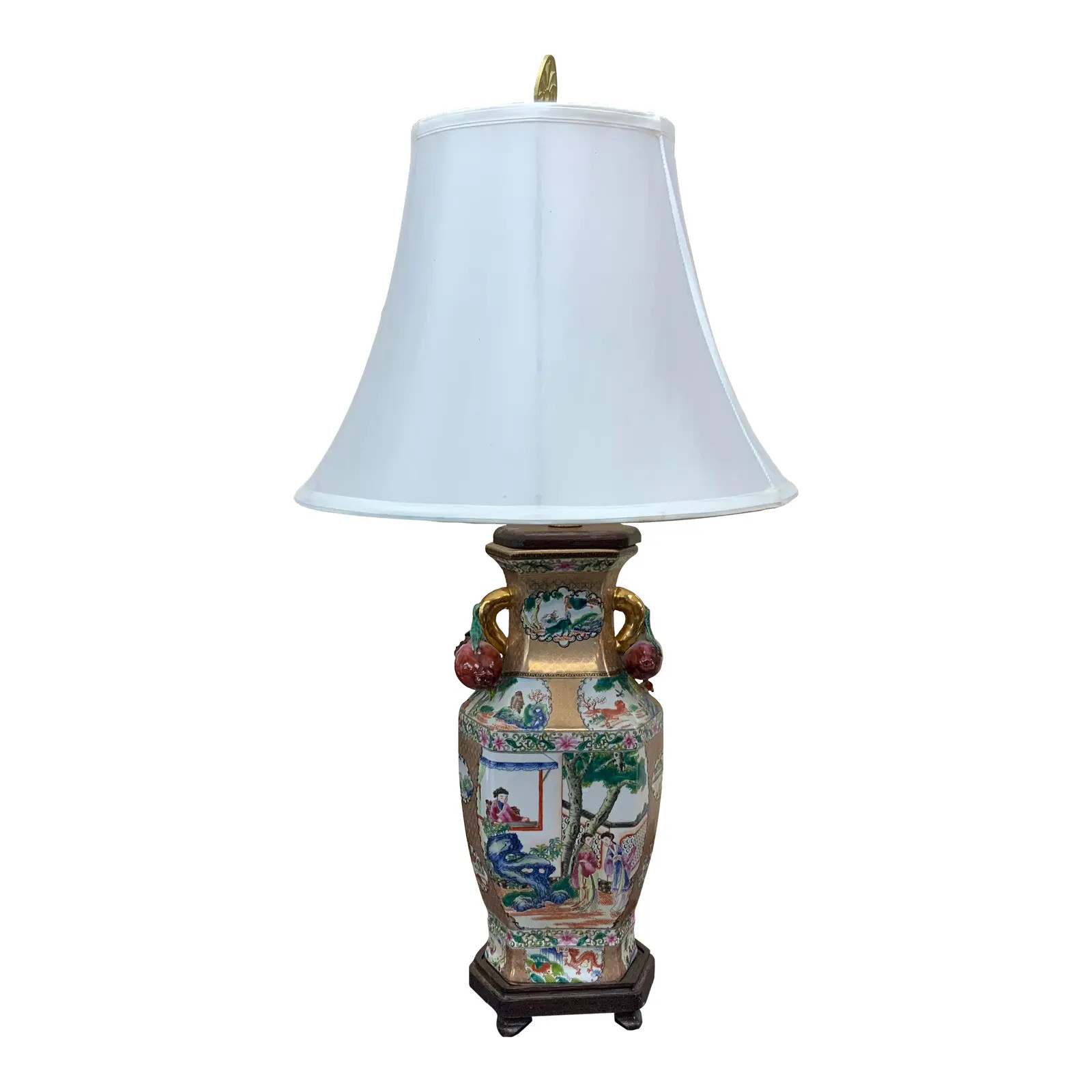 Famille Rose Lamp With Pomegranate Handles | Chairish