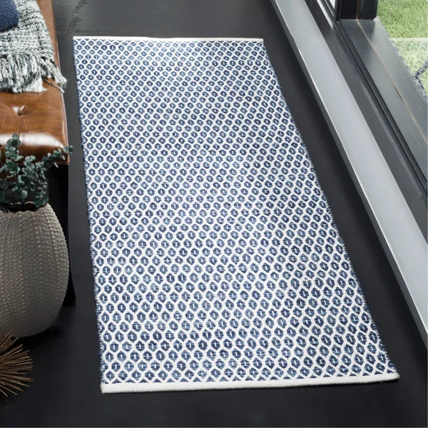 Modena Handmade Flatweave Cotton Navy/Ivory Rug | Wayfair North America