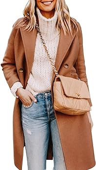 Yousify Womens Notched Lapel Collar Double Breasted Pea Coat Winter Wool Blend Over Coats Long Ja... | Amazon (US)