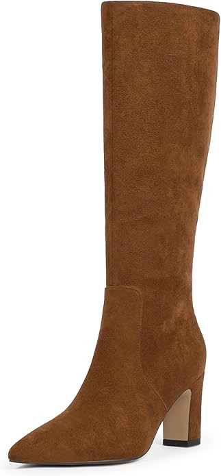 Knee High Boots for Women 3-Inch Chunky Heel Pointed Toe Side Zipper Fall Boots Dressy Comfortabl... | Amazon (US)