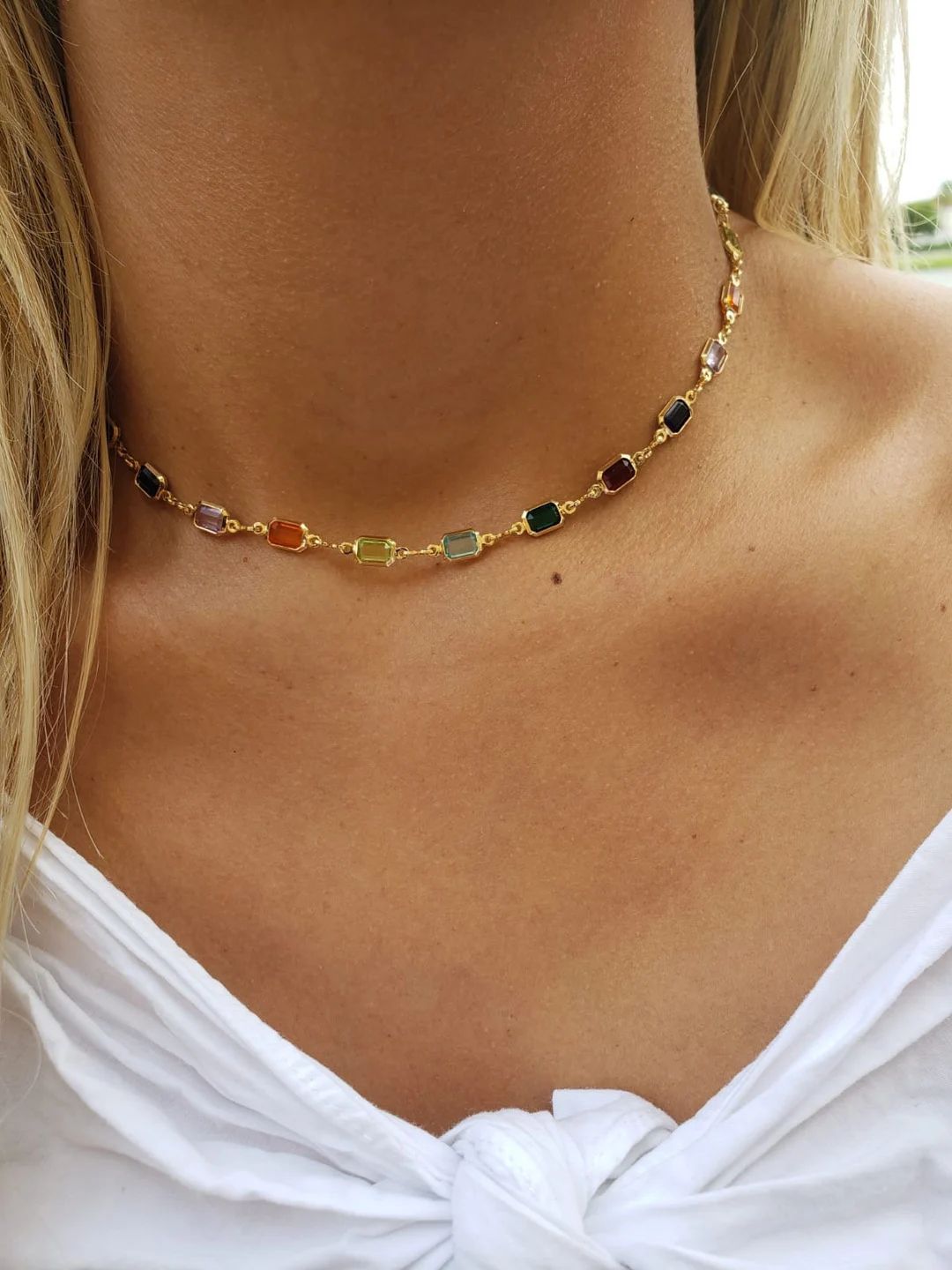 Gold Necklace Colorful Necklace ,Stone Necklace ,Gemstone Necklace ,18 K Gold Filled Crystal Neck... | Etsy (US)