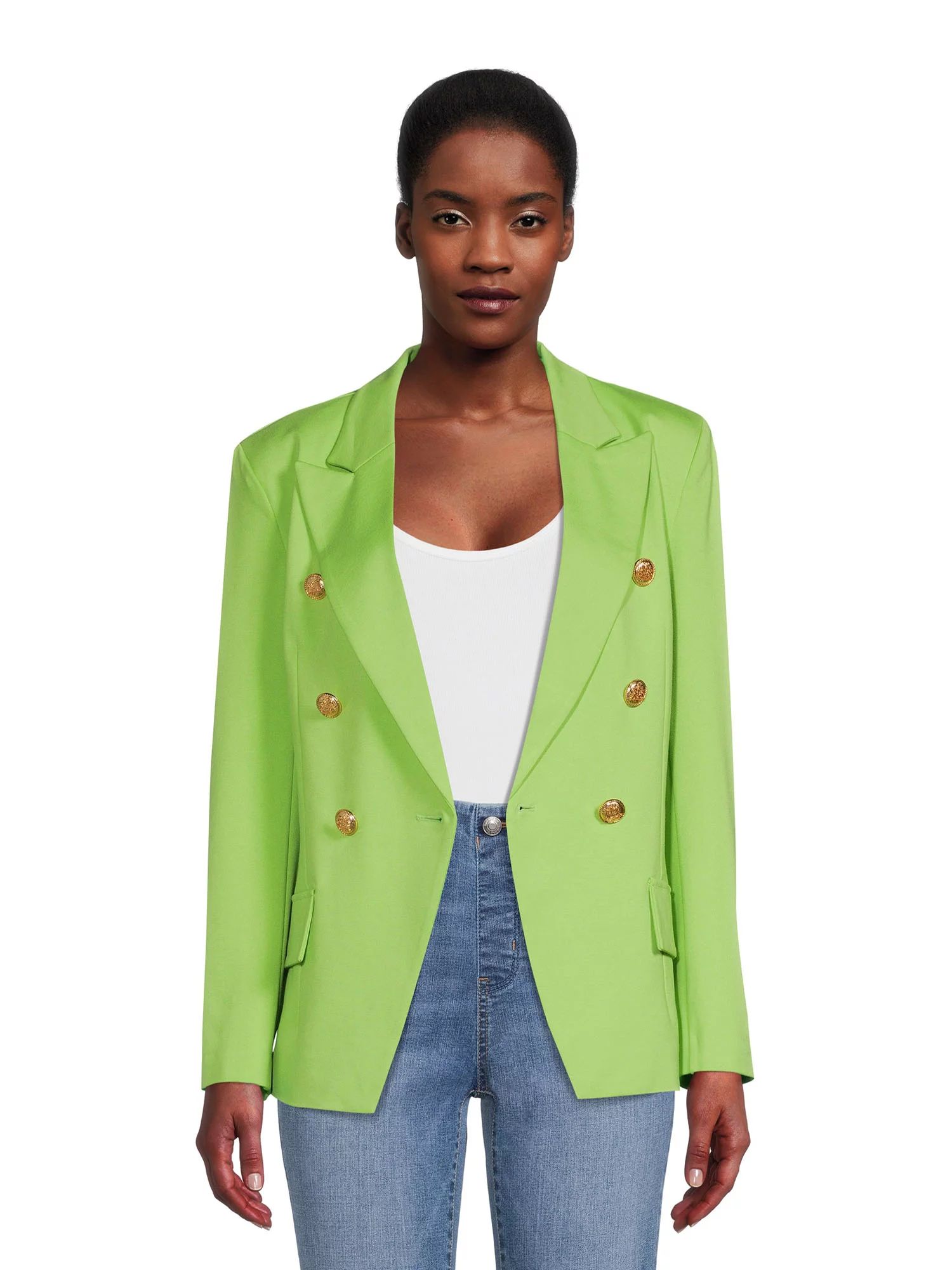 Attitude Unknown Women's Metallic Button Blazer | Walmart (US)