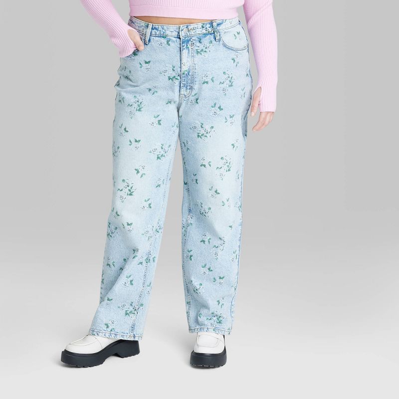 Women's 90's Relaxed Straight Jeans - Wild Fable™ Light Blue Floral 17 | Target