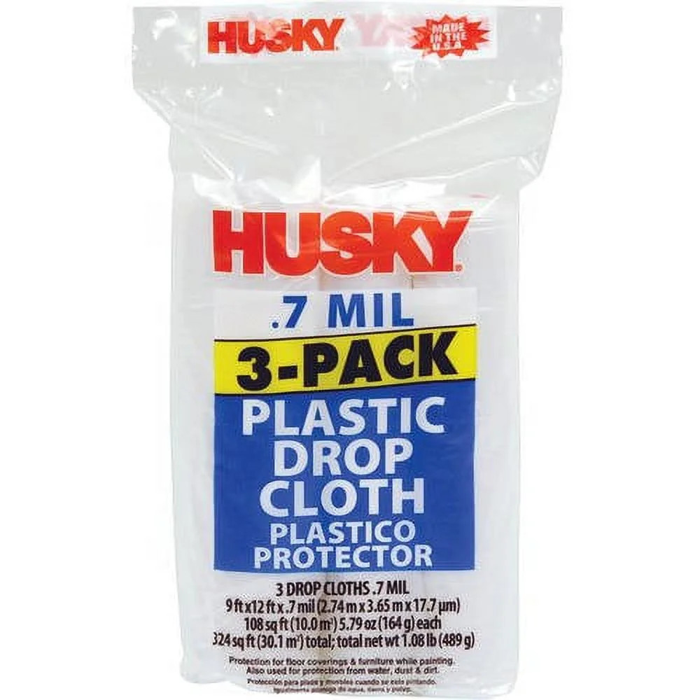 Husky Clear Plastic Drop Cloth, 0.7 Mil, 9 Ft x 12 Ft, 3 Pack | Walmart (US)